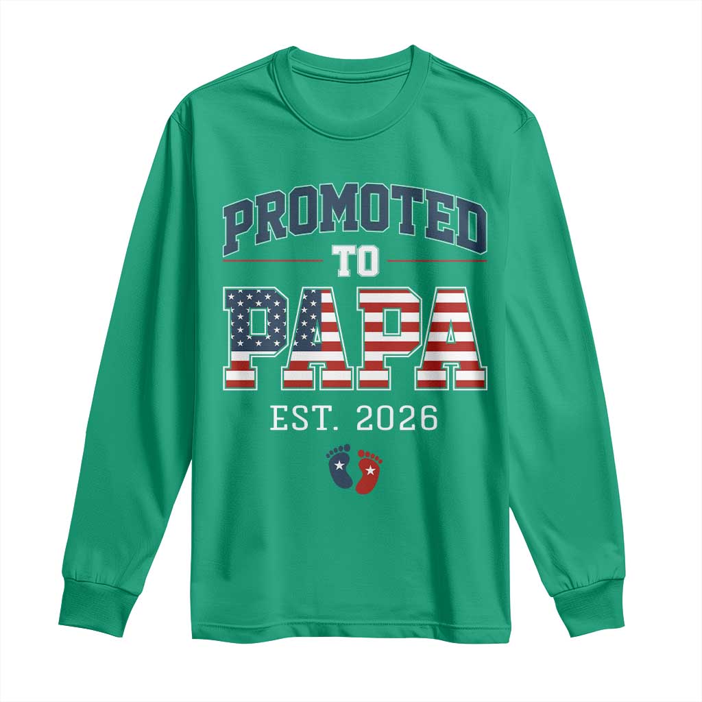 Patriotic Promoted To Dad Est 2026 Long Sleeve Shirt US Flag New Father Gift