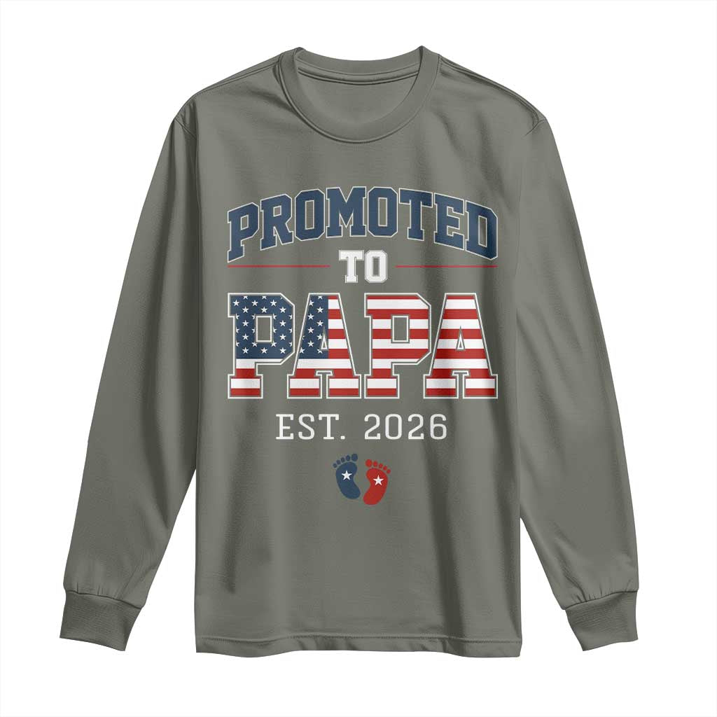 Patriotic Promoted To Dad Est 2026 Long Sleeve Shirt US Flag New Father Gift