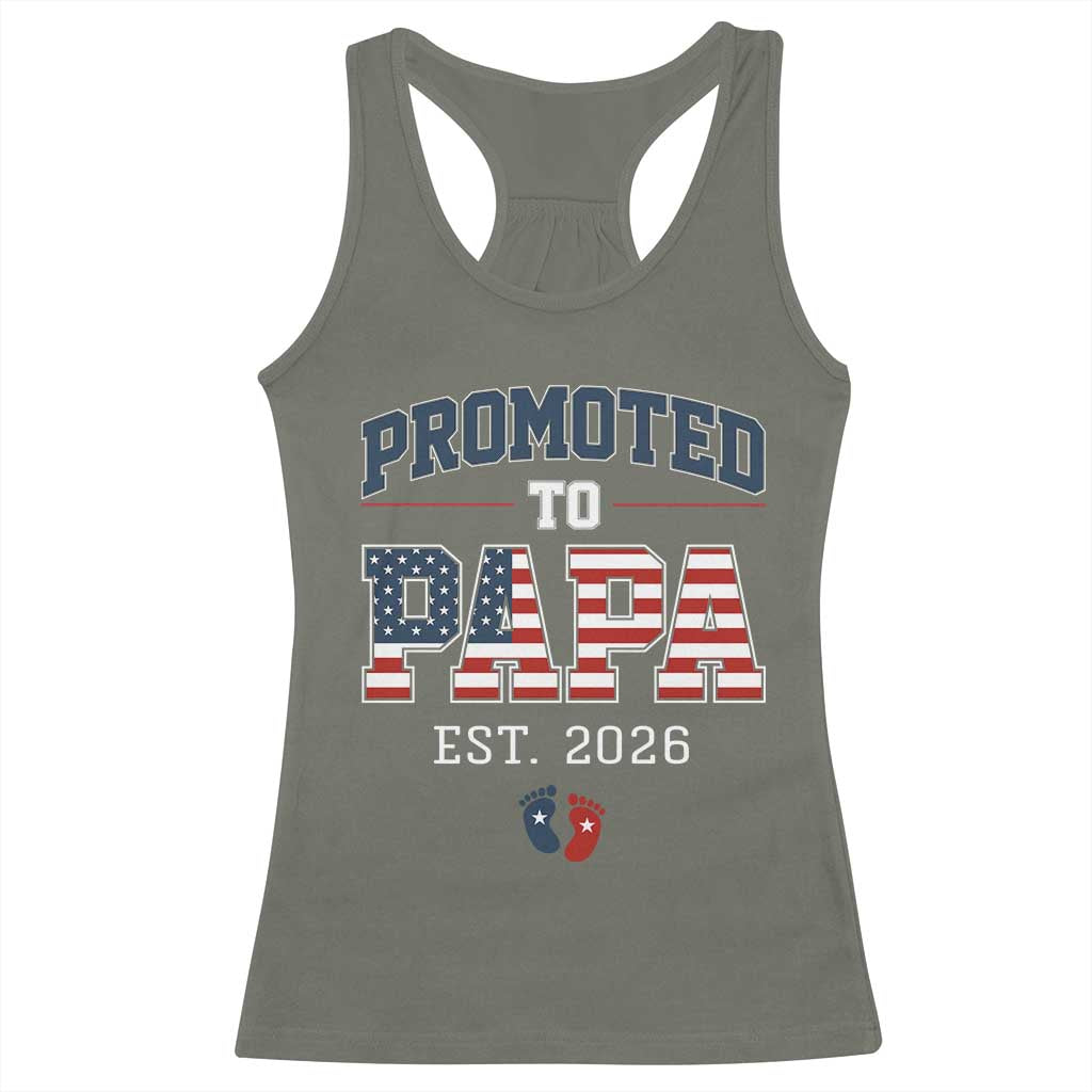 Patriotic Promoted To Dad Est 2026 Racerback Tank Top US Flag New Father Gift