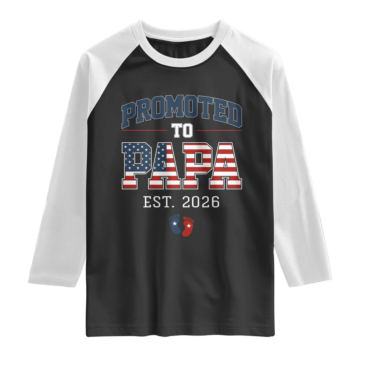 Patriotic Promoted To Dad Est 2026 Raglan Shirt US Flag New Father Gift
