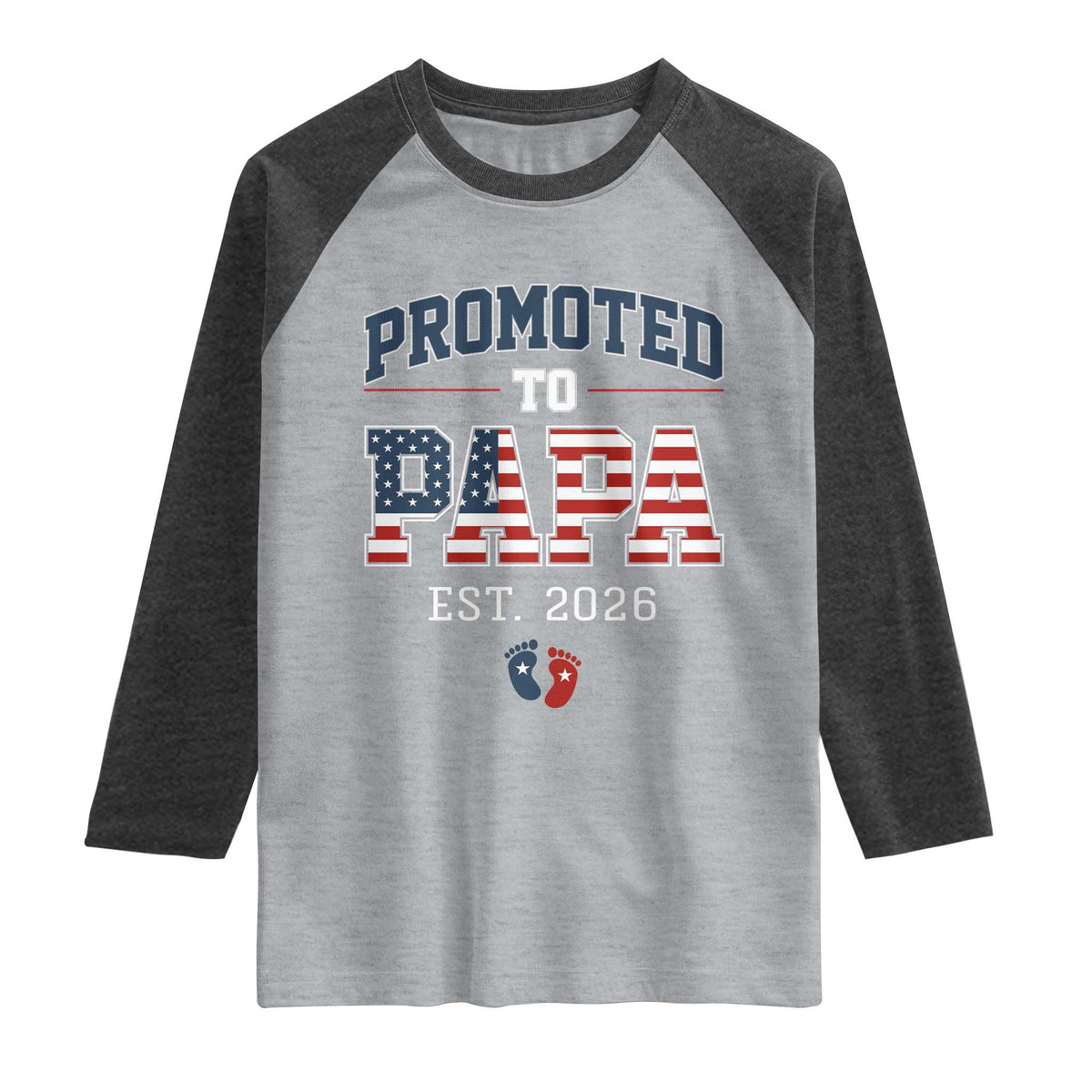 Patriotic Promoted To Dad Est 2026 Raglan Shirt US Flag New Father Gift