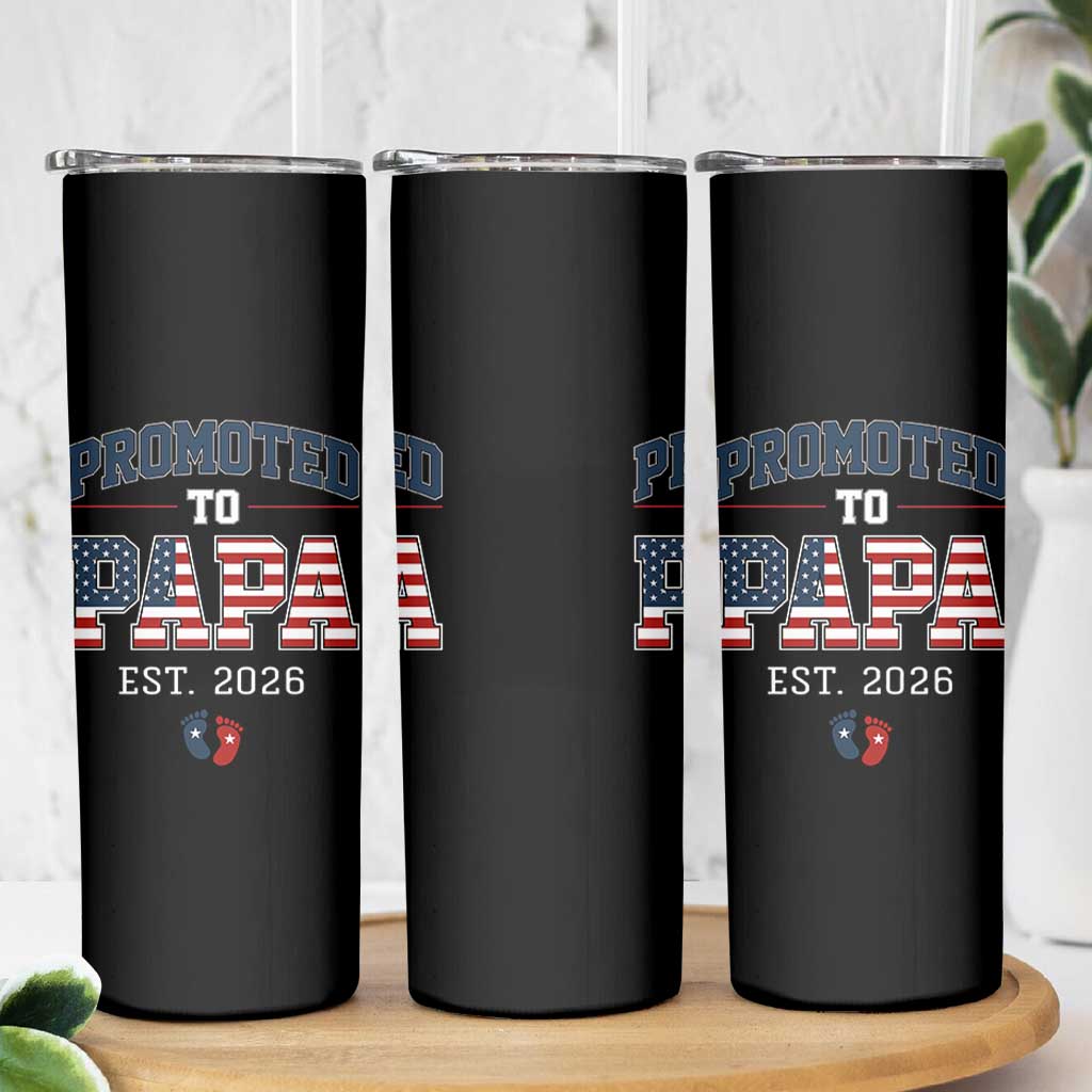 Patriotic Promoted To Dad Est 2026 Skinny Tumbler US Flag New Father Gift