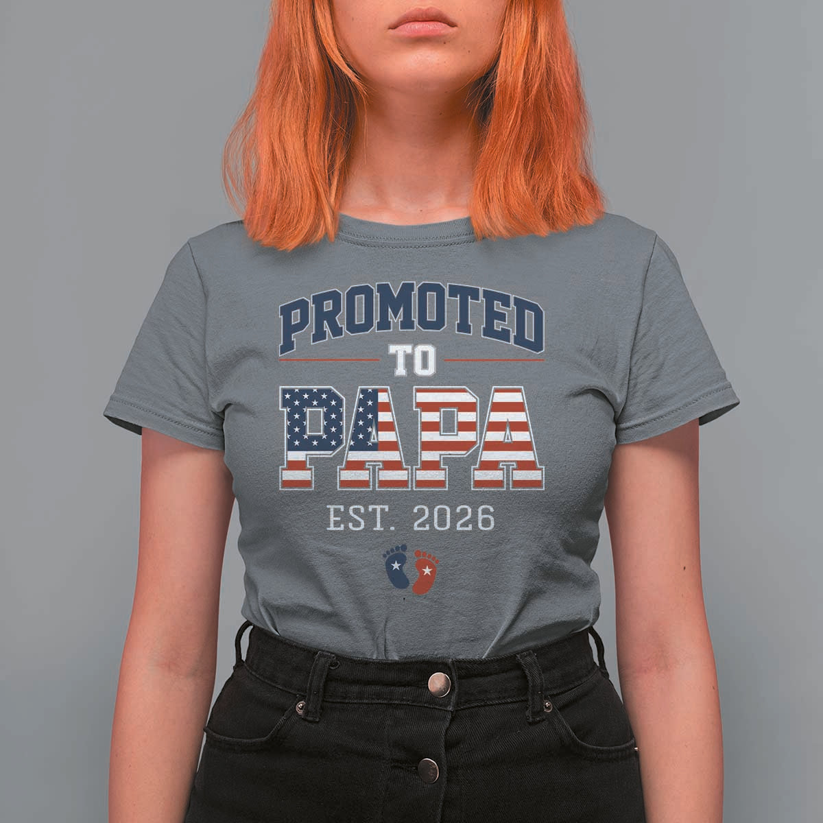 Patriotic Promoted To Dad Est 2026 T Shirt For Women US Flag New Father Gift