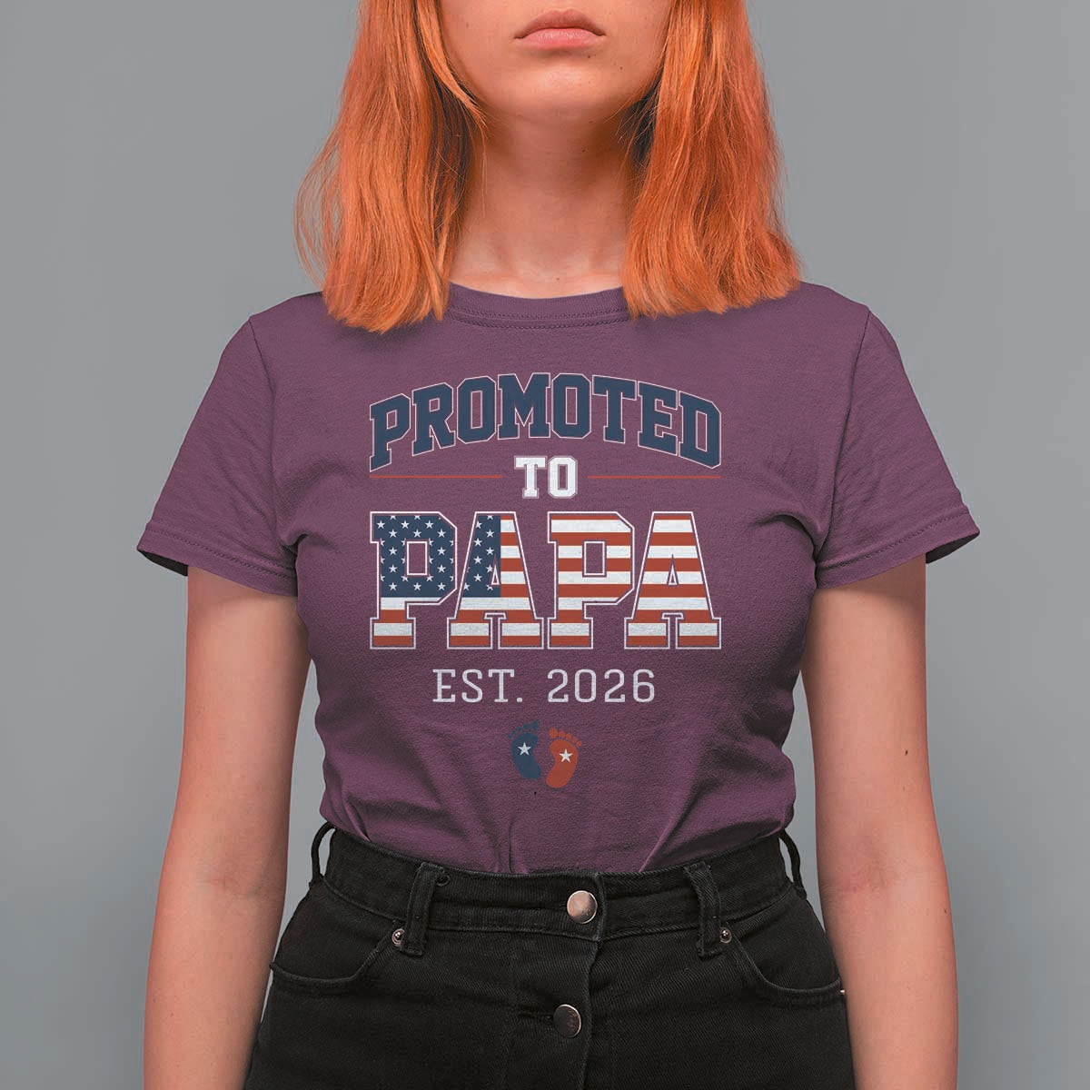 Patriotic Promoted To Dad Est 2026 T Shirt For Women US Flag New Father Gift