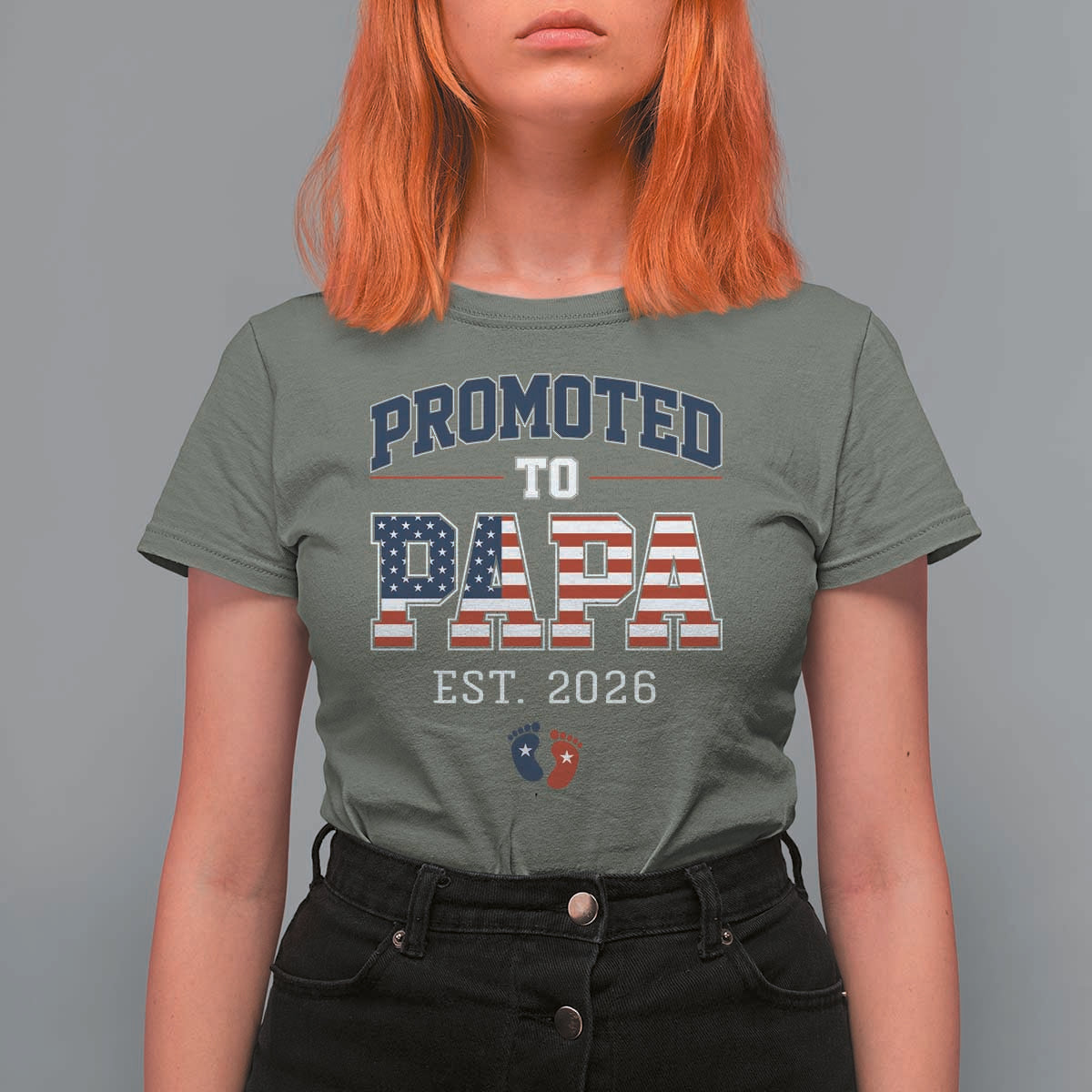 Patriotic Promoted To Dad Est 2026 T Shirt For Women US Flag New Father Gift