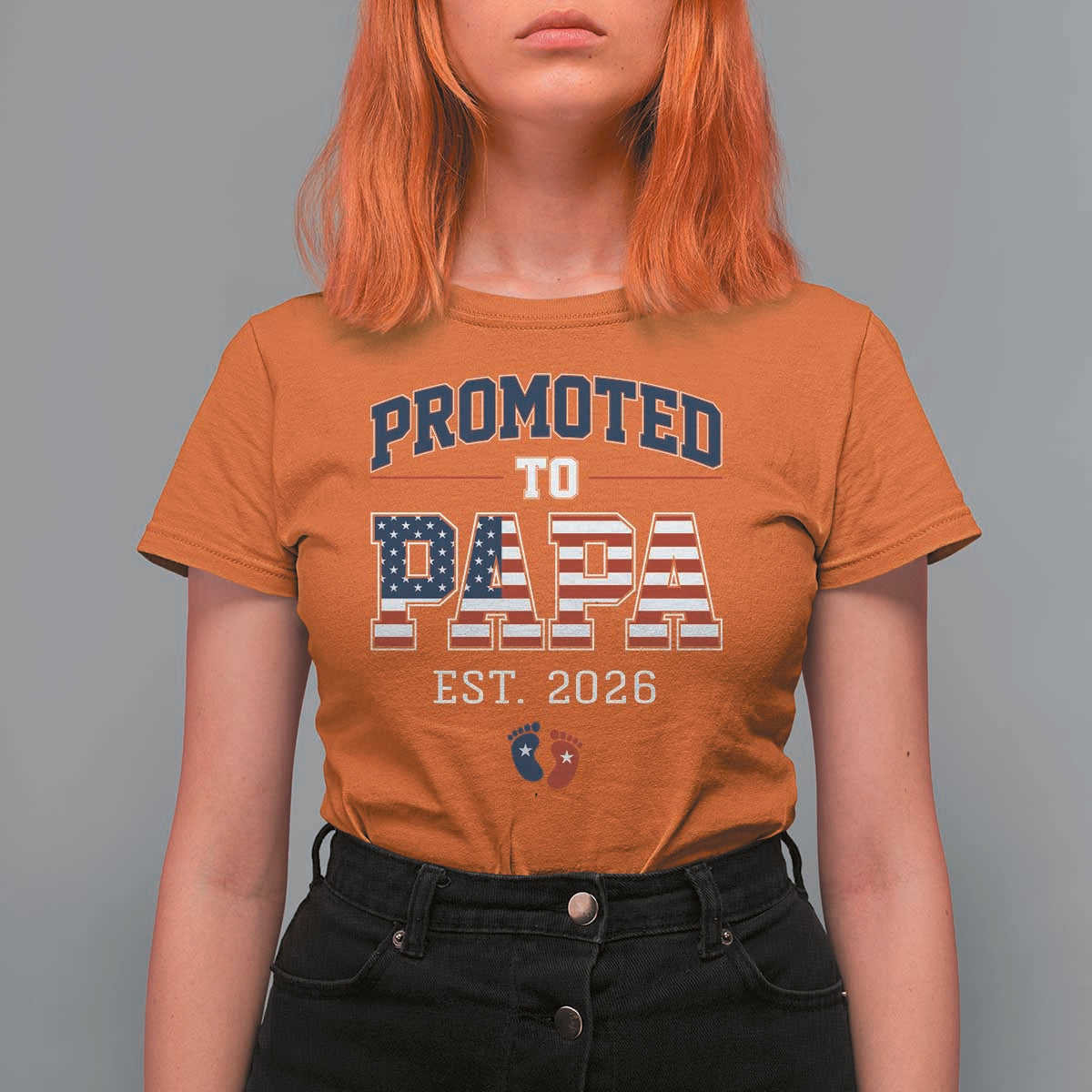 Patriotic Promoted To Dad Est 2026 T Shirt For Women US Flag New Father Gift