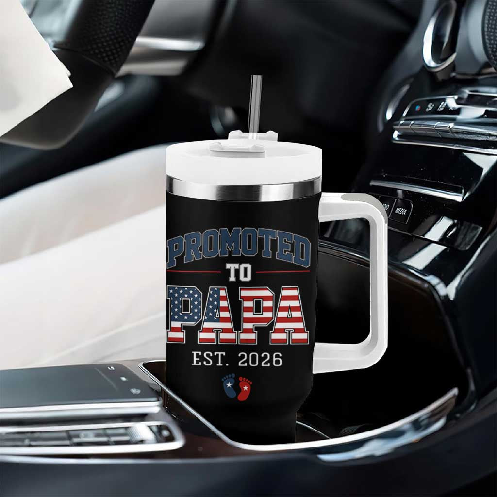 Patriotic Promoted To Dad Est 2026 Tumbler With Handle US Flag New Father Gift