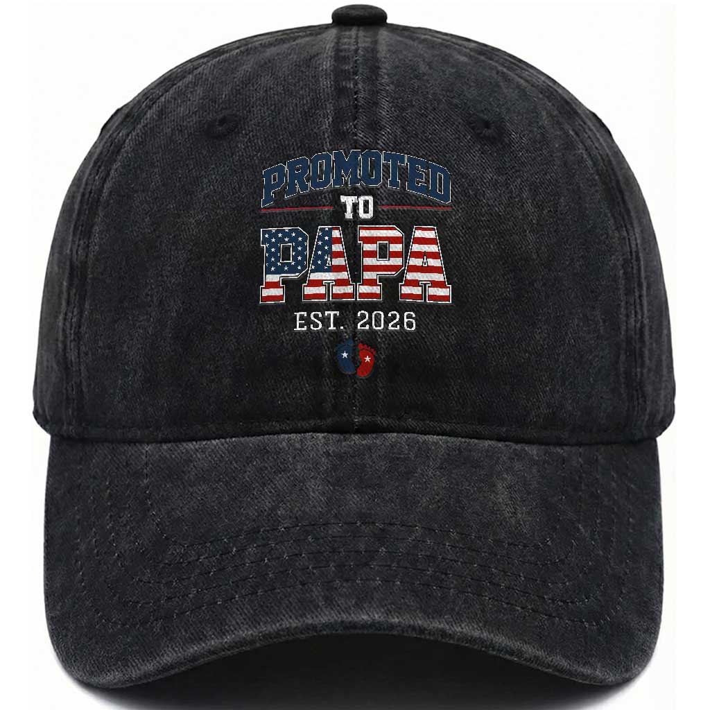 Patriotic Promoted To Dad Est 2026 Washed Cotton Baseball Cap US Flag New Father Gift