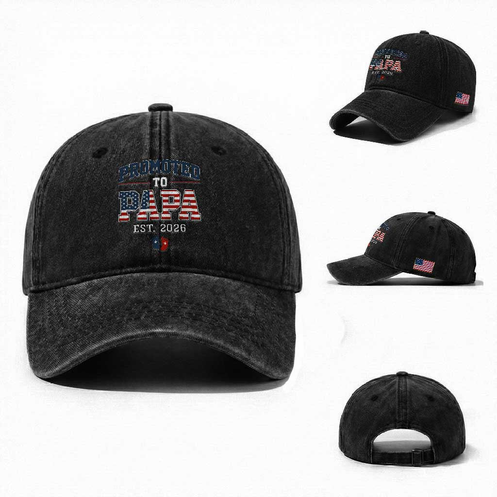 Patriotic Promoted To Dad Est 2026 Washed Cotton Baseball Cap US Flag New Father Gift