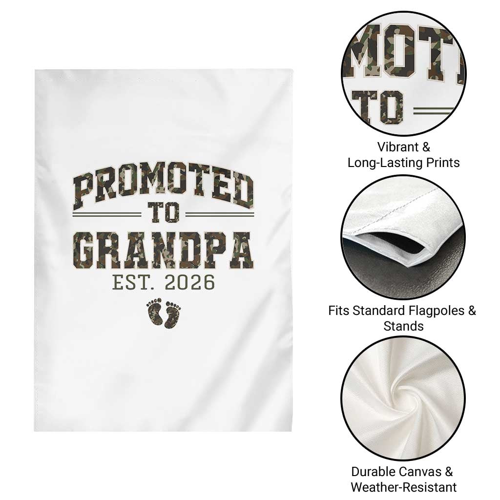 Promoted To Grandpa Est 2026 Garden Flag Vintage Camo Grandpa Graphic