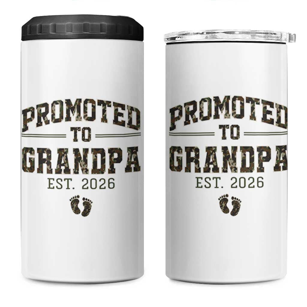 Promoted To Grandpa Est 2026 4 in 1 Can Cooler Tumbler Vintage Camo Grandpa Graphic