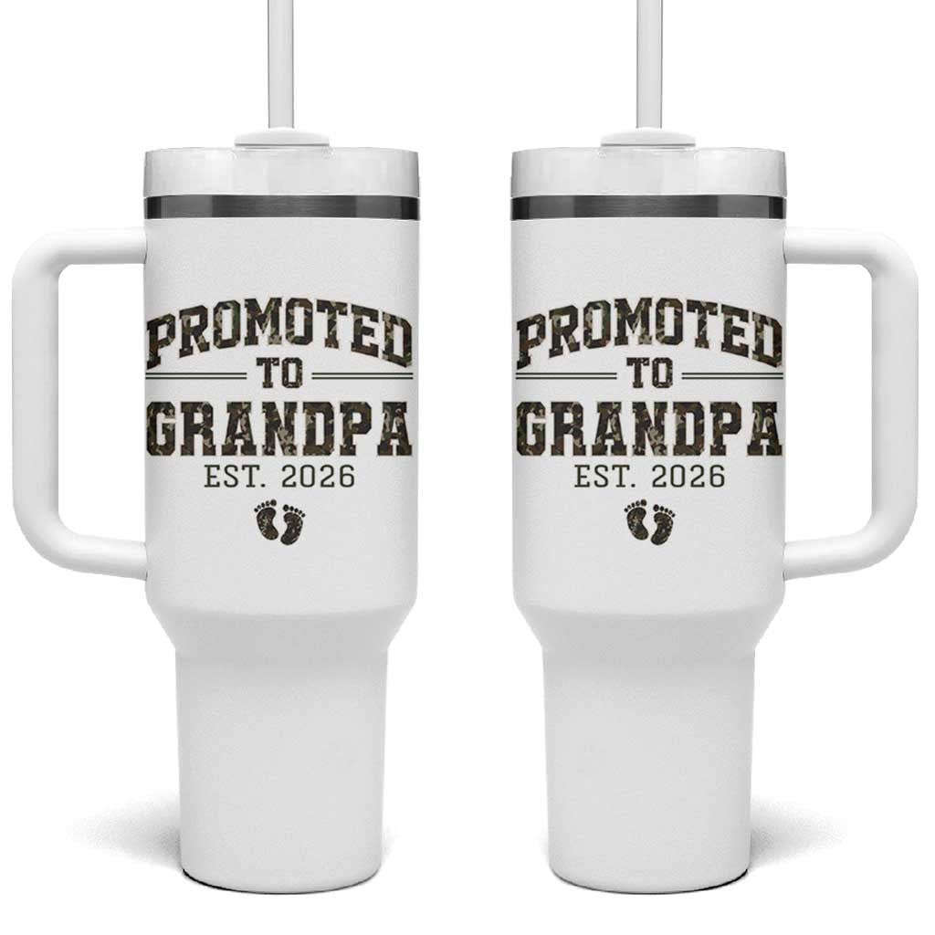 Promoted To Grandpa Est 2026 Tumbler With Handle Vintage Camo Grandpa Graphic