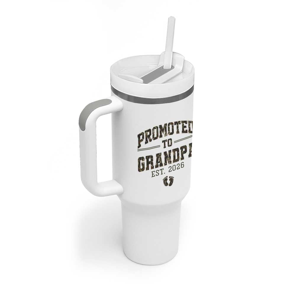 Promoted To Grandpa Est 2026 Tumbler With Handle Vintage Camo Grandpa Graphic