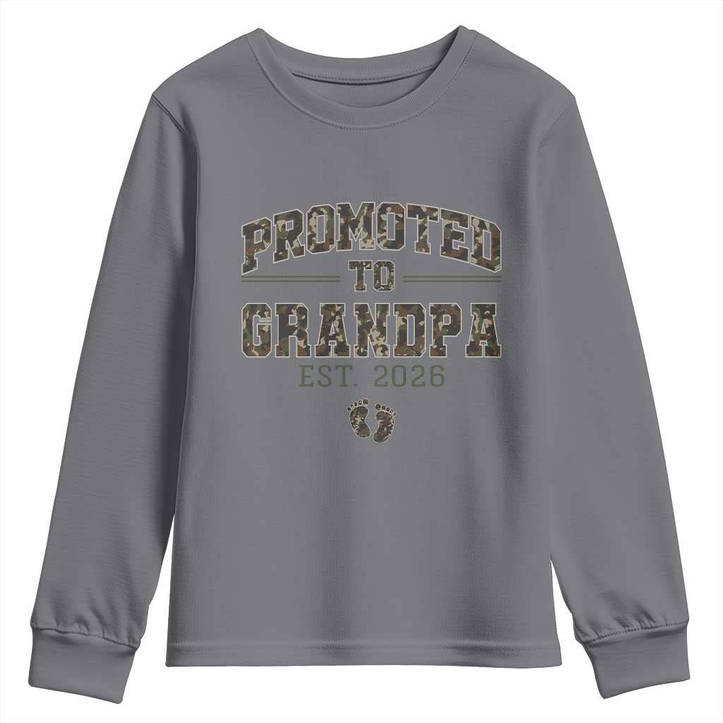 Promoted To Grandpa Est 2026 Youth Sweatshirt Vintage Camo Grandpa Graphic