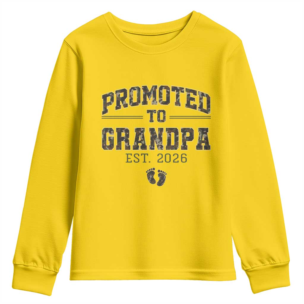 Promoted To Grandpa Est 2026 Youth Sweatshirt Vintage Camo Grandpa Graphic