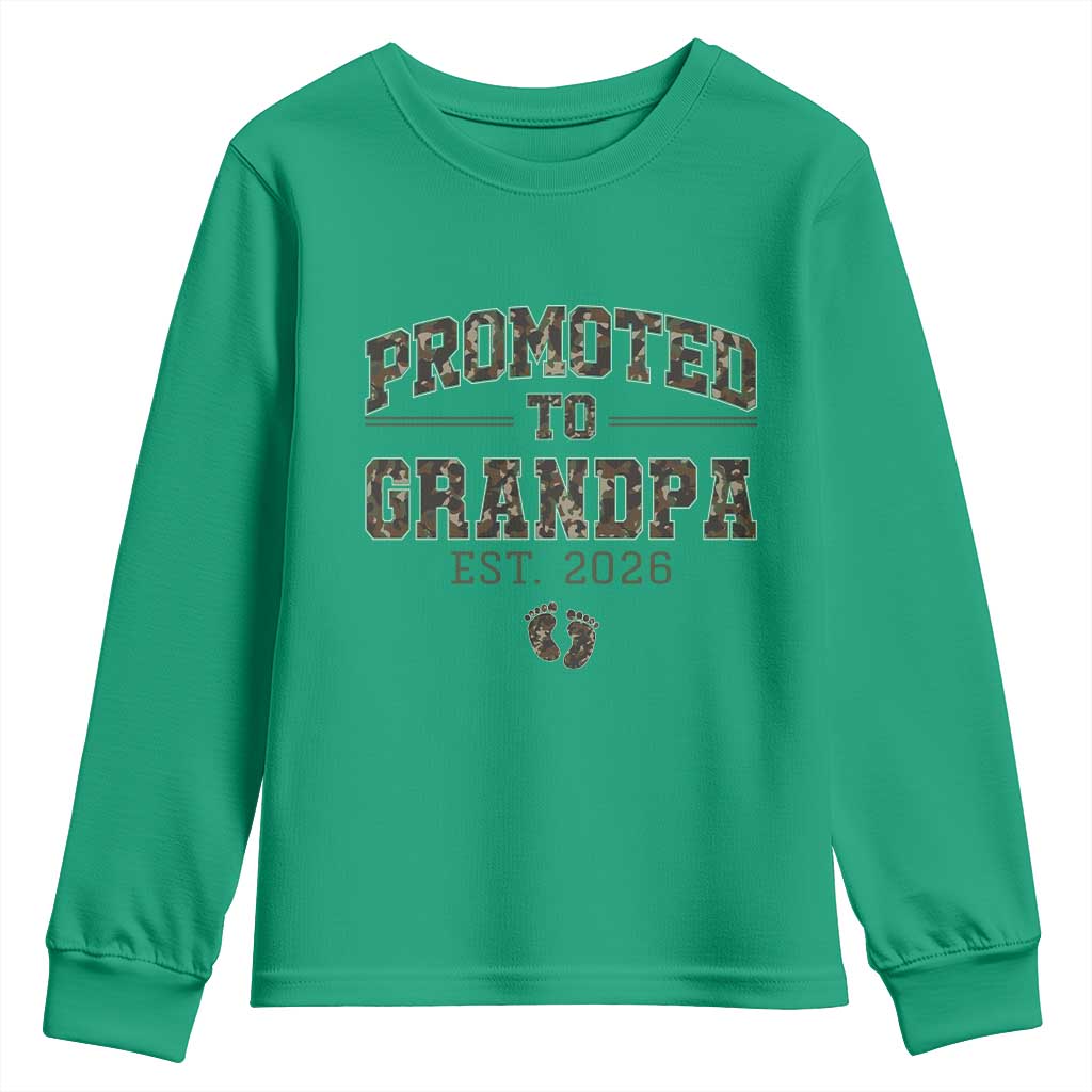 Promoted To Grandpa Est 2026 Youth Sweatshirt Vintage Camo Grandpa Graphic