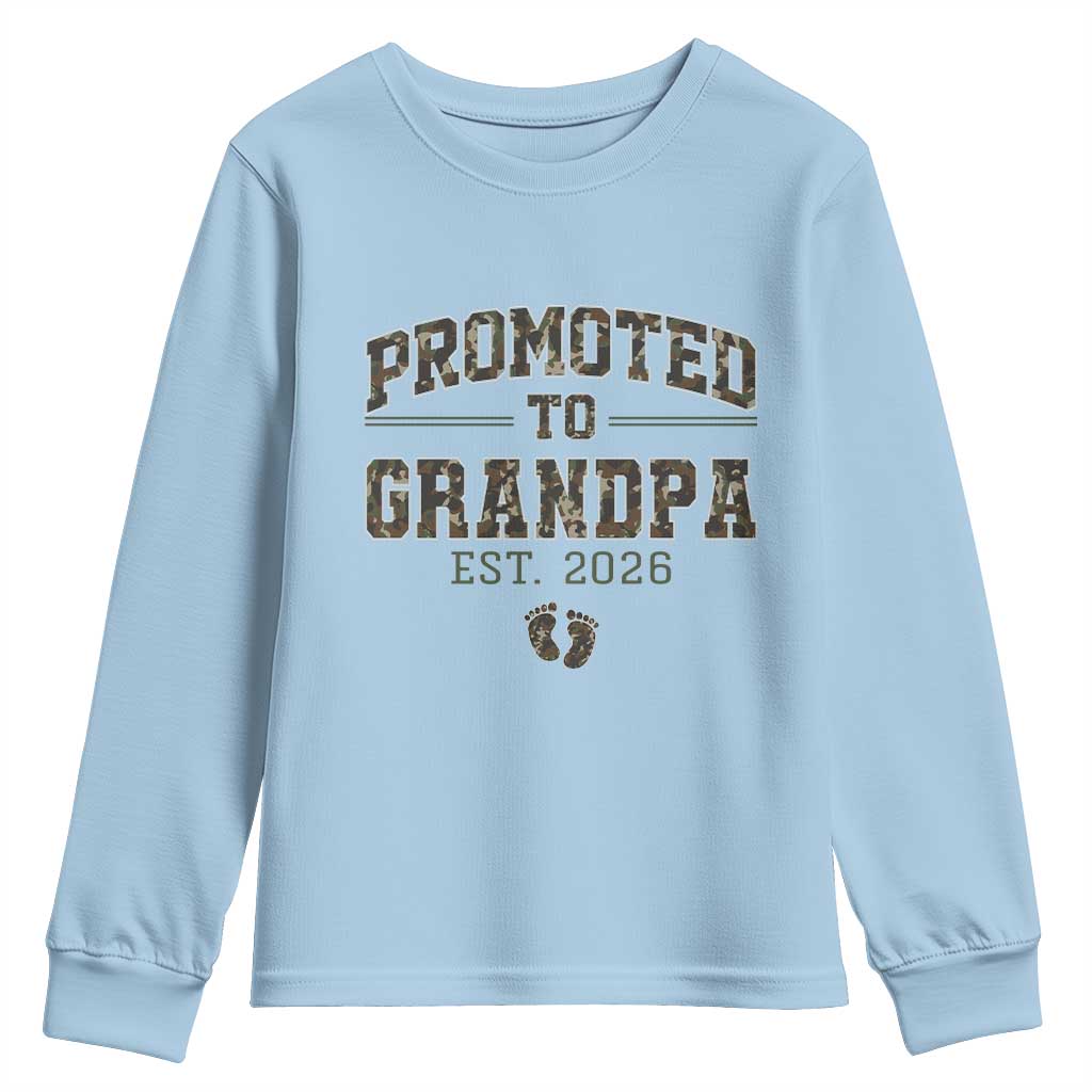 Promoted To Grandpa Est 2026 Youth Sweatshirt Vintage Camo Grandpa Graphic