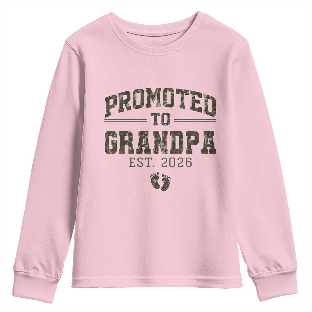 Promoted To Grandpa Est 2026 Youth Sweatshirt Vintage Camo Grandpa Graphic