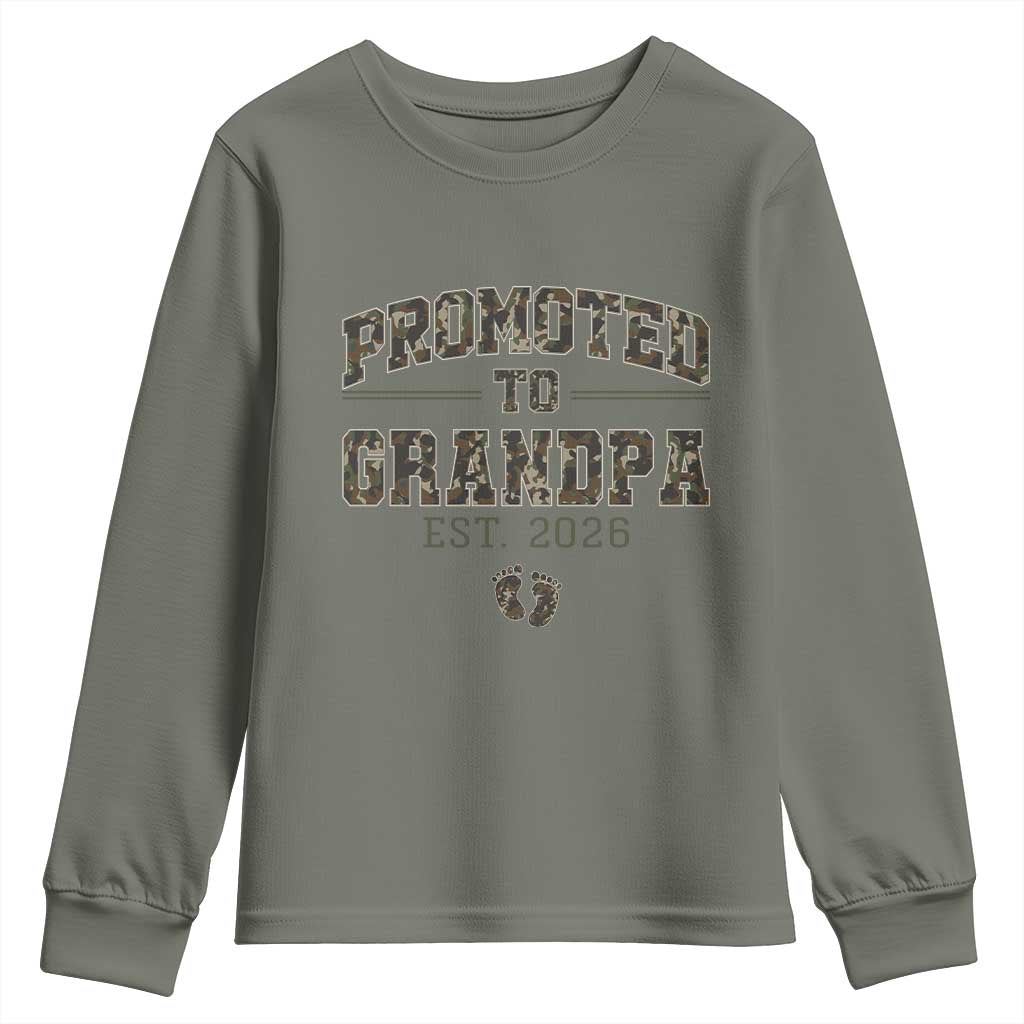 Promoted To Grandpa Est 2026 Youth Sweatshirt Vintage Camo Grandpa Graphic