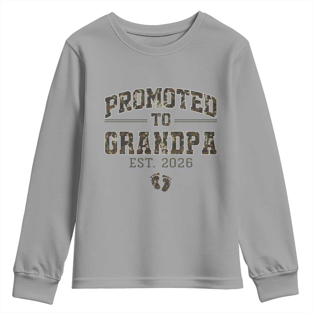 Promoted To Grandpa Est 2026 Youth Sweatshirt Vintage Camo Grandpa Graphic