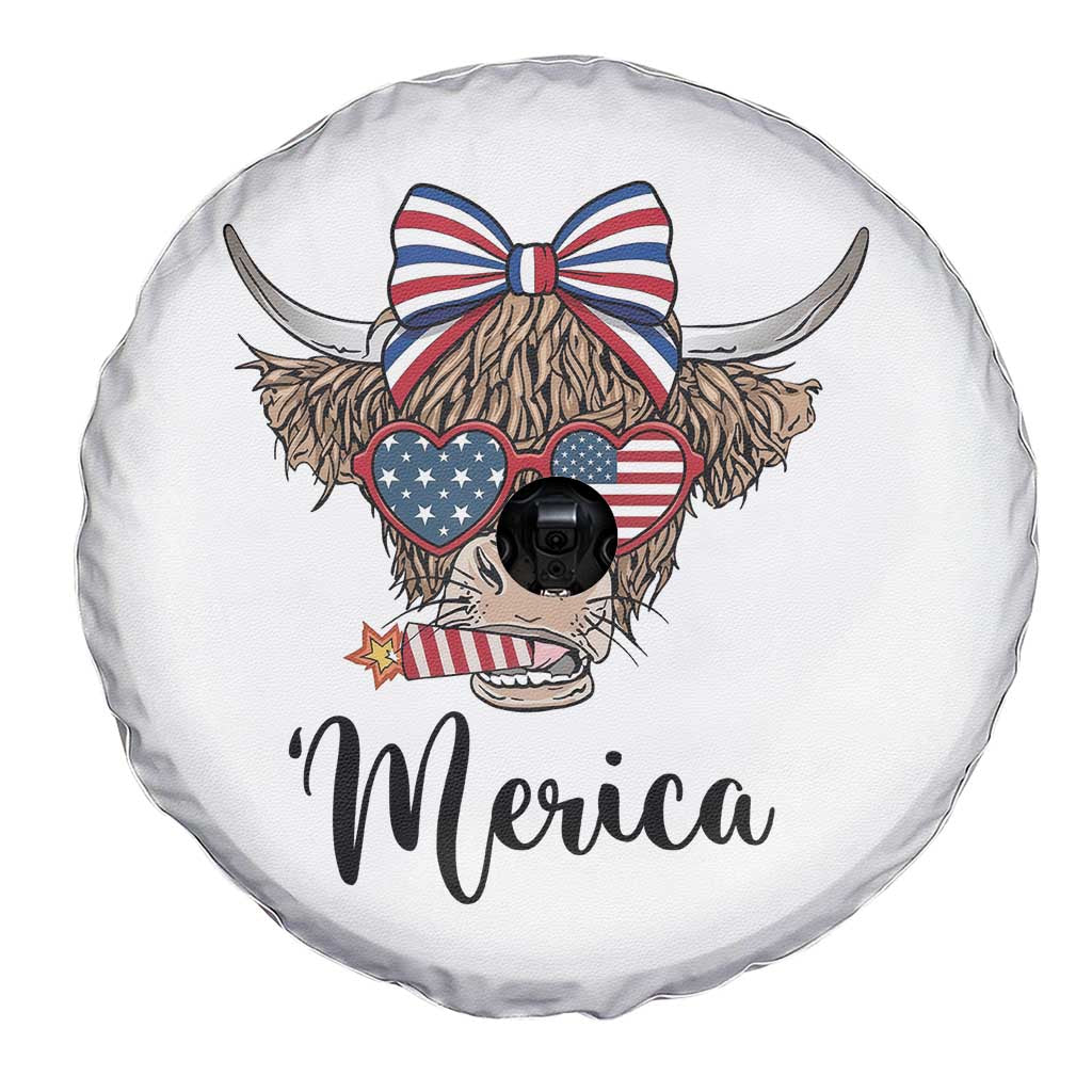 Patriotic Highland Cow Spare Tire Cover Merica USA Flag Farmer Gift