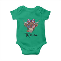 Patriotic Highland Cow Baby Onesie Merica USA Flag Farmer Gift
