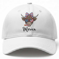 Patriotic Highland Cow Baseball Cap Merica USA Flag Farmer Gift