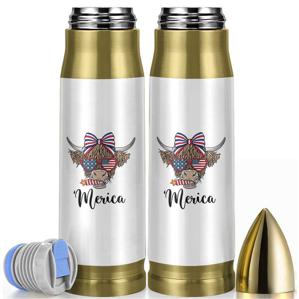 Patriotic Highland Cow Bullet Tumbler Merica USA Flag Farmer Gift
