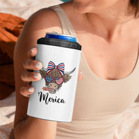 Patriotic Highland Cow 4 in 1 Can Cooler Tumbler Merica USA Flag Farmer Gift