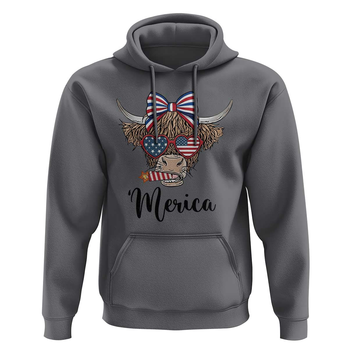 Patriotic Highland Cow Hoodie Merica USA Flag Farmer Gift
