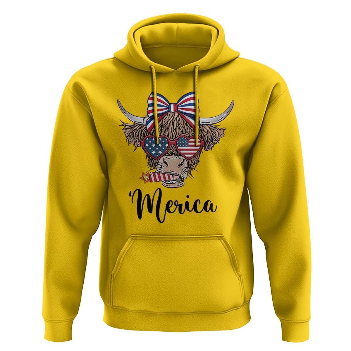 Patriotic Highland Cow Hoodie Merica USA Flag Farmer Gift