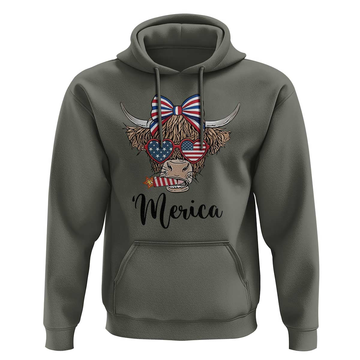 Patriotic Highland Cow Hoodie Merica USA Flag Farmer Gift