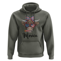 Patriotic Highland Cow Hoodie Merica USA Flag Farmer Gift