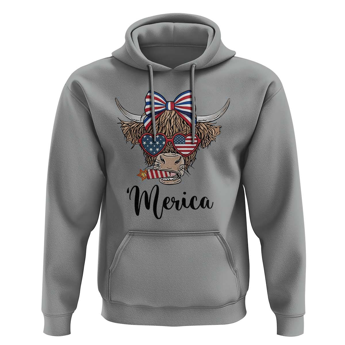 Patriotic Highland Cow Hoodie Merica USA Flag Farmer Gift