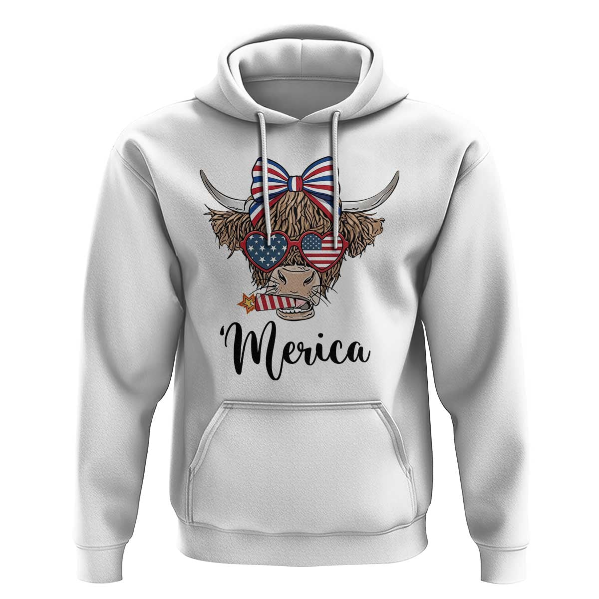 Patriotic Highland Cow Hoodie Merica USA Flag Farmer Gift