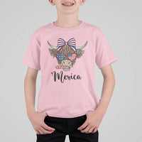 Patriotic Highland Cow T Shirt For Kid Merica USA Flag Farmer Gift