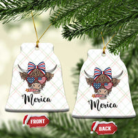 Patriotic Highland Cow Ceramic Ornament Merica USA Flag Farmer Gift
