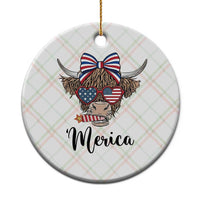 Patriotic Highland Cow Ceramic Ornament Merica USA Flag Farmer Gift