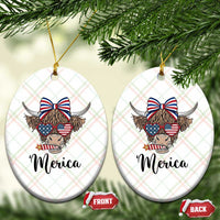 Patriotic Highland Cow Ceramic Ornament Merica USA Flag Farmer Gift