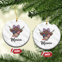 Patriotic Highland Cow Ceramic Ornament Merica USA Flag Farmer Gift