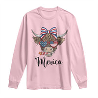 Patriotic Highland Cow Long Sleeve Shirt Merica USA Flag Farmer Gift