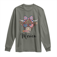 Patriotic Highland Cow Long Sleeve Shirt Merica USA Flag Farmer Gift