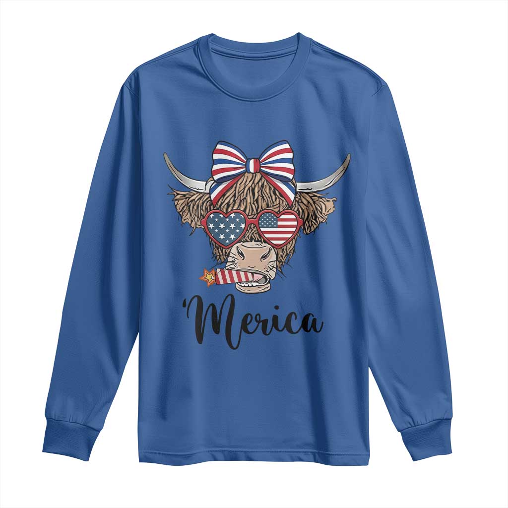 Patriotic Highland Cow Long Sleeve Shirt Merica USA Flag Farmer Gift