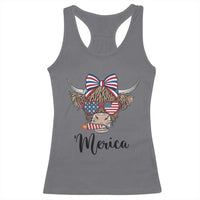 Patriotic Highland Cow Racerback Tank Top Merica USA Flag Farmer Gift