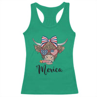 Patriotic Highland Cow Racerback Tank Top Merica USA Flag Farmer Gift