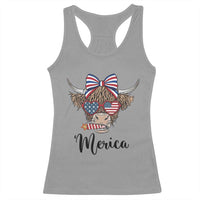 Patriotic Highland Cow Racerback Tank Top Merica USA Flag Farmer Gift
