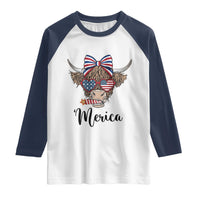 Patriotic Highland Cow Raglan Shirt Merica USA Flag Farmer Gift
