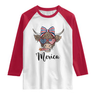 Patriotic Highland Cow Raglan Shirt Merica USA Flag Farmer Gift