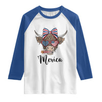 Patriotic Highland Cow Raglan Shirt Merica USA Flag Farmer Gift