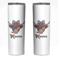 Patriotic Highland Cow Skinny Tumbler Merica USA Flag Farmer Gift